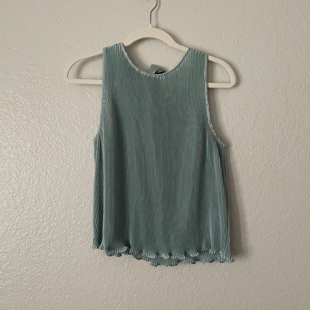 Sezane Pleated Sleeveless Top in Seafoam Green